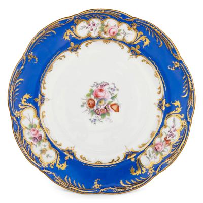 Set of twenty four blue and white floral porcelain dinner plates