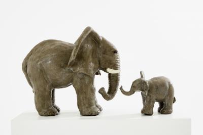 Set of two Val rie Courtet elephant sculptures glazed stoneware circa 2010