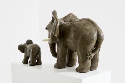 Set of two Val rie Courtet elephant sculptures glazed stoneware circa 2010