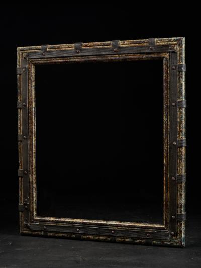 Set of two decorative wooden frames and an old mirror 