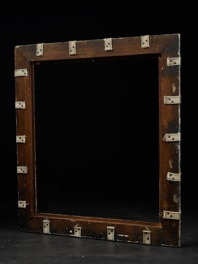 Set of two decorative wooden frames and an old mirror 