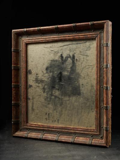 Set of two decorative wooden frames and an old mirror 