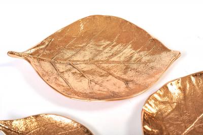 Set ot three bronze leaf bowls