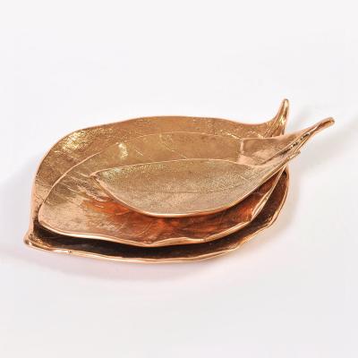 Set ot three bronze leaf bowls