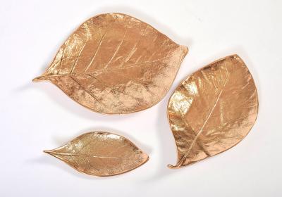 Set ot three bronze leaf bowls