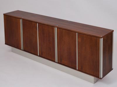 Seven Foot Narrow Rosewood and Aluminum Cabinet 1970s France
