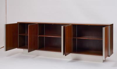 Seven Foot Narrow Rosewood and Aluminum Cabinet 1970s France
