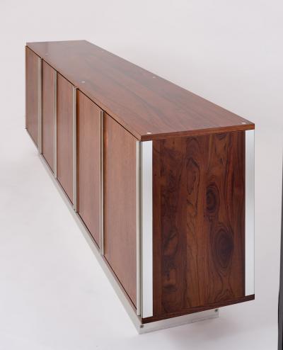 Seven Foot Narrow Rosewood and Aluminum Cabinet 1970s France