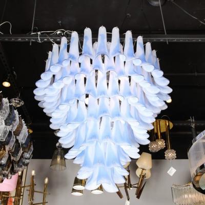 Seven Tier Blue Feather Hand Blown Murano Glass Chandelier