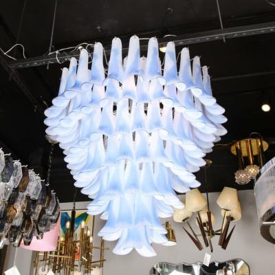 Seven Tier Blue Feather Hand Blown Murano Glass Chandelier