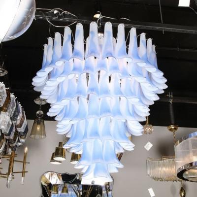 Seven Tier Blue Feather Hand Blown Murano Glass Chandelier