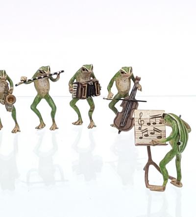 Seven cold painted bronze Musical Frogs