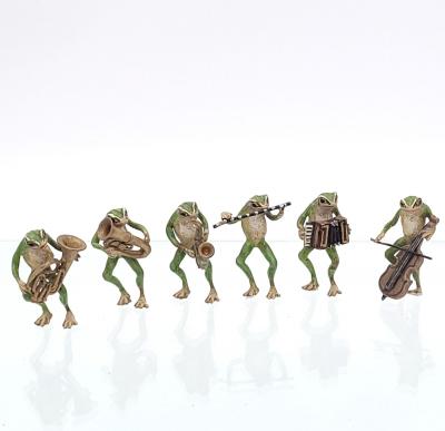 Seven cold painted bronze Musical Frogs