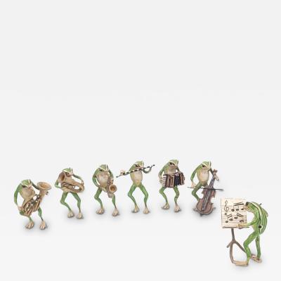 Seven cold painted bronze Musical Frogs