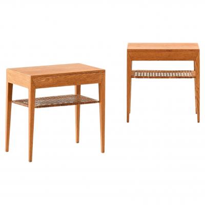 Severin Hansen Set of 2 Bedside Tables in Cane and Oak by Severin Hansen 1950s
