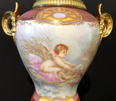Sevres Spinning Urn Vase Having a Maiden Cherub Painting Signed Lingaand