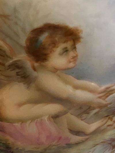 Sevres Spinning Urn Vase Having a Maiden Cherub Painting Signed Lingaand