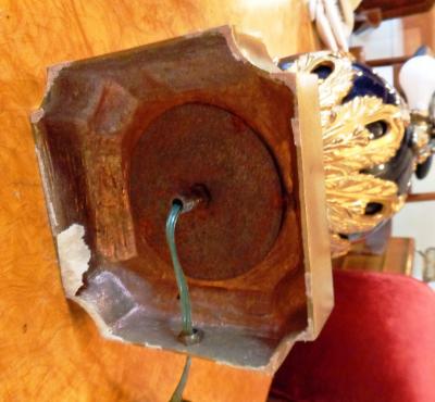 Sevres Style Cobalt Blue Porcelain Bronze Swan Handle Urn Mounted as Lamp