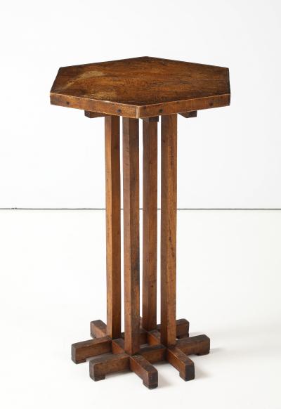 Sextogonal Oak Table four supports forming a grid Base France c 1930