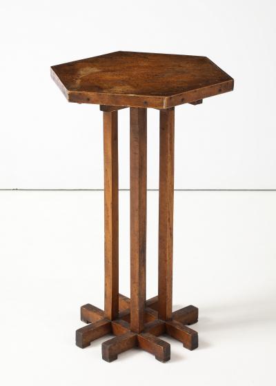 Sextogonal Oak Table four supports forming a grid Base France c 1930