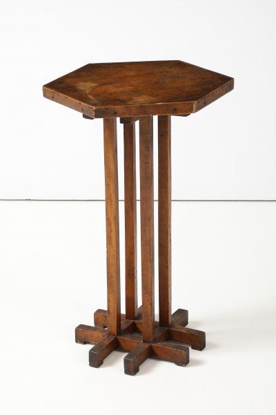 Sextogonal Oak Table four supports forming a grid Base France c 1930