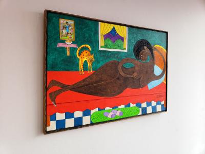 Seymour Etienne Bottex Sensuous Reclining Nude with Interested Cat