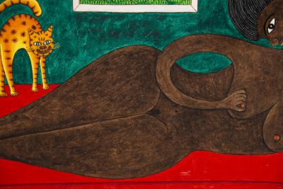 Seymour Etienne Bottex Sensuous Reclining Nude with Interested Cat