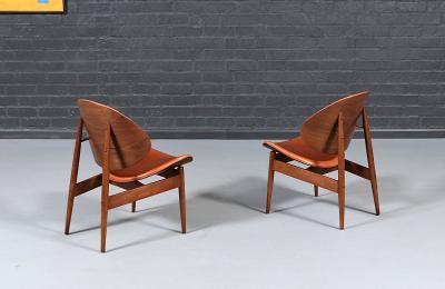 Seymour J Wiener Mid Century Clam Shell Leather Chairs by Seymour J Wiener for Kodawood
