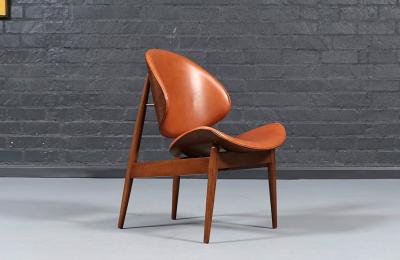 Seymour J Wiener Mid Century Clam Shell Leather Chairs by Seymour J Wiener for Kodawood