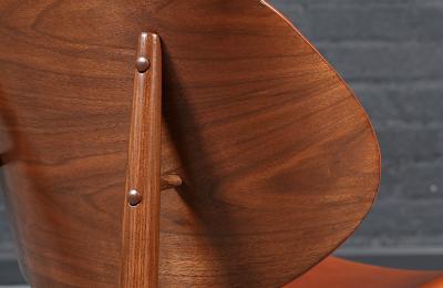 Seymour J Wiener Mid Century Clam Shell Leather Chairs by Seymour J Wiener for Kodawood