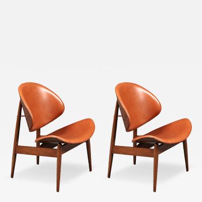 Seymour J Wiener Mid Century Clam Shell Leather Chairs by Seymour J Wiener for Kodawood
