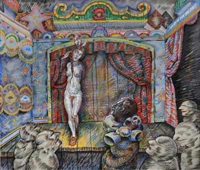 Seymour Rosofsky Nude Native American Indian Girl on Burlesque Stage