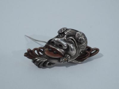 Shakudo Face Brooch Japanese C 1880