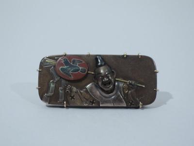 Shakudo Laughing Man Brooch Japanese C 1880