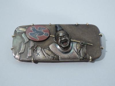 Shakudo Laughing Man Brooch Japanese C 1880