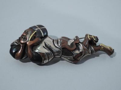 Shakudo Woman in Repose Brooch Japanese C 1880