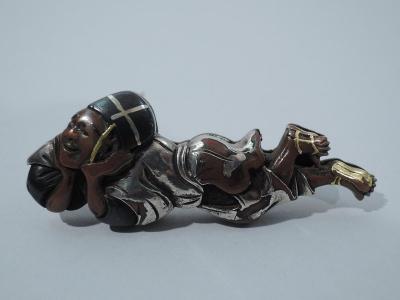 Shakudo Woman in Repose Brooch Japanese C 1880