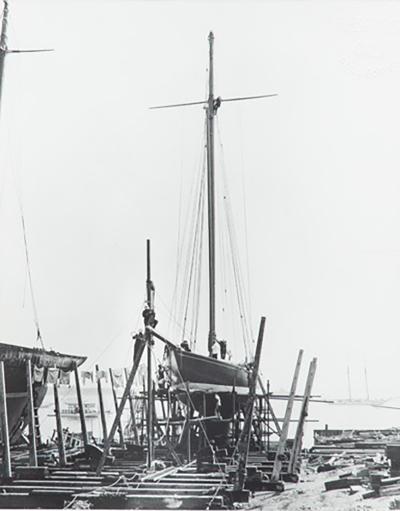 Shamrock on slipway A collection of 5 original gelatin prints by Kirk and sons