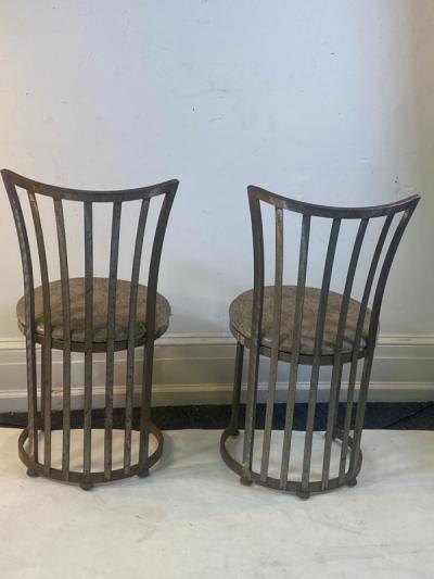 Shaver Howard MODER PAIR OF SLATTED BRUSHED STEEL CHAIRS BY SHAVER HOWARD