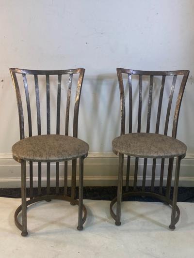Shaver Howard MODER PAIR OF SLATTED BRUSHED STEEL CHAIRS BY SHAVER HOWARD