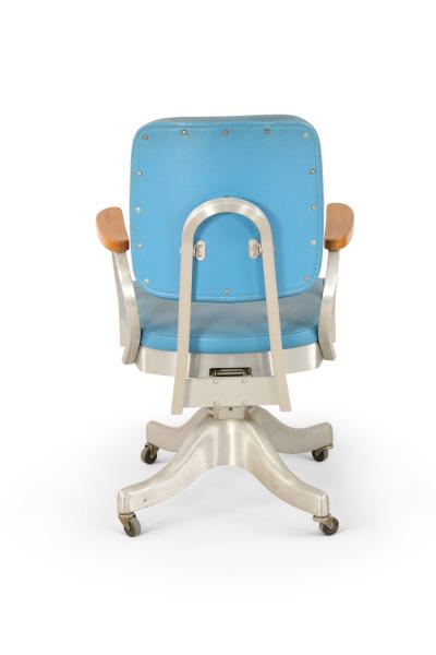 Shaw Walker Shaw Walker Co Mid Century Blue Faux Leather and Steel Rolling Office Chair