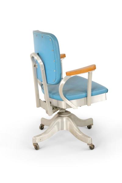 Shaw Walker Shaw Walker Co Mid Century Blue Faux Leather and Steel Rolling Office Chair
