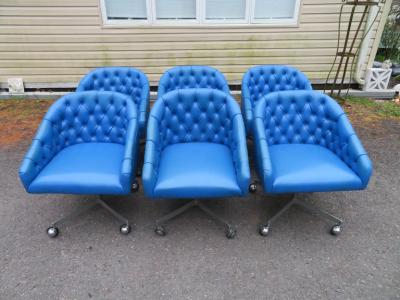 Shelby Williams Wonderful Set 6 Ward Bennett Style Rolling Swivel Chairs Tufted Midcentury