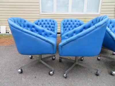 Shelby Williams Wonderful Set 6 Ward Bennett Style Rolling Swivel Chairs Tufted Midcentury