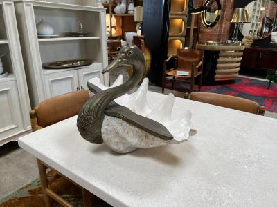 Shell and Silvered Brass Duck Shaped Trinket Bowl Italy circa 1970