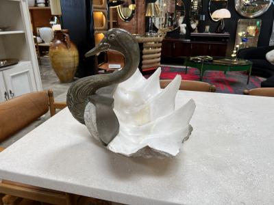Shell and Silvered Brass Duck Shaped Trinket Bowl Italy circa 1970