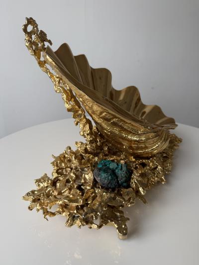 Shell centerpiece sculpture of gilded bronze Attrb Claude Victor Boeltz