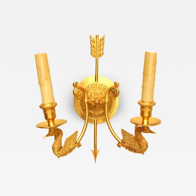 Sherle Wagner French Empire Style Gilt Bronze Swan and Arrow Wall Sconce