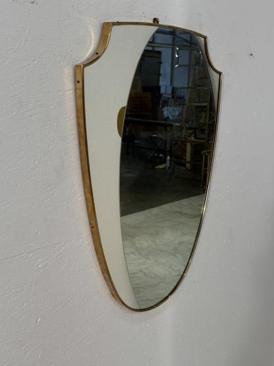 Shield Shaped Wall Mirror with Brass Frame Italy 1950s
