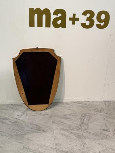 Shield Shaped Wall Mirror with Brass Frame Italy 1950s